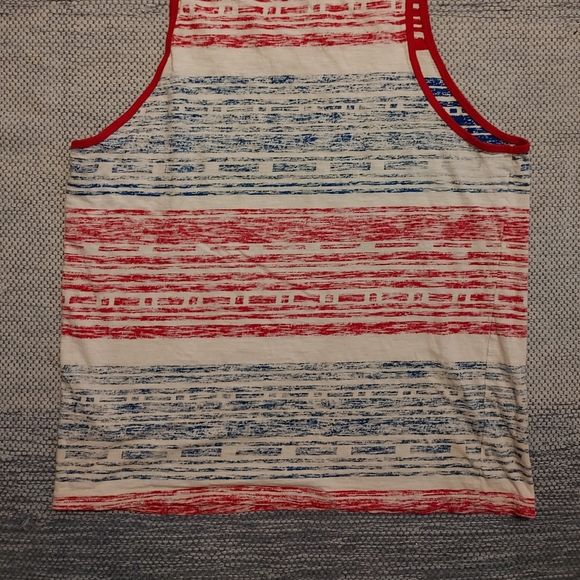 Womens Used Bluenotes Sz XL Red White Blue Distressed Long Tank Top - Picture 2 of 4